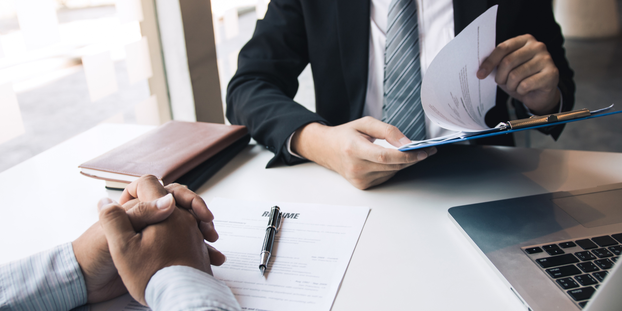 Two businesspeople at a table