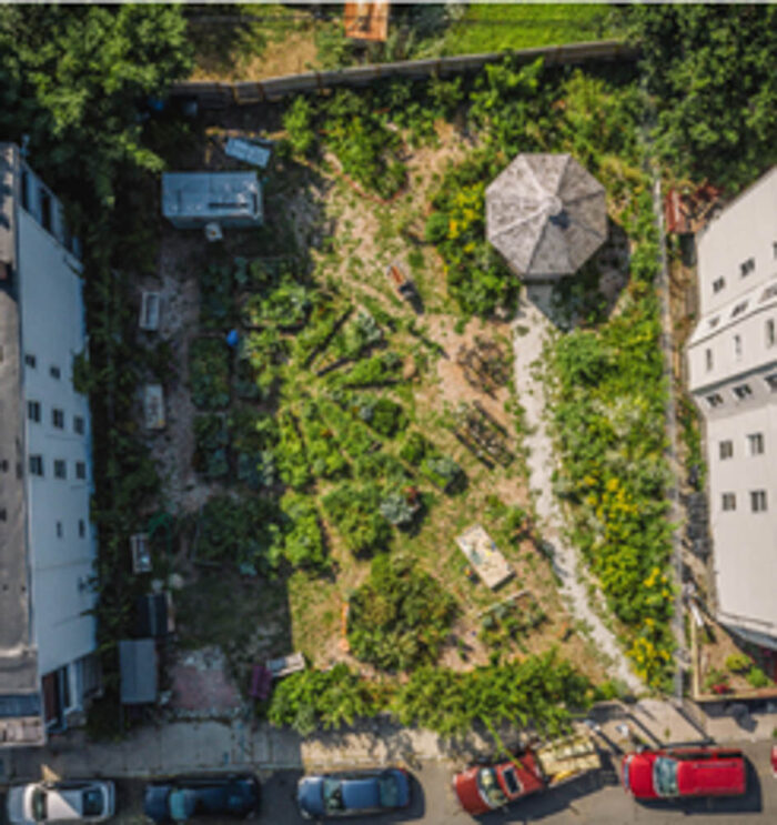 aerial view of a community garden