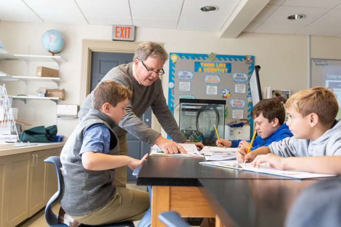 teacher helping students