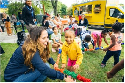 Field day with kids playing outside
