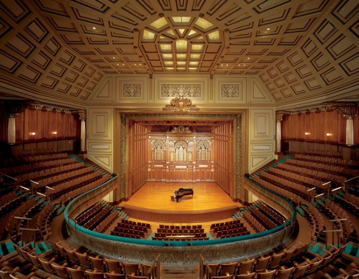 wide angle view of the ornate new england conservatory theatre