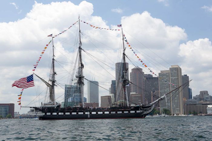 the uss constitution ship on the bay