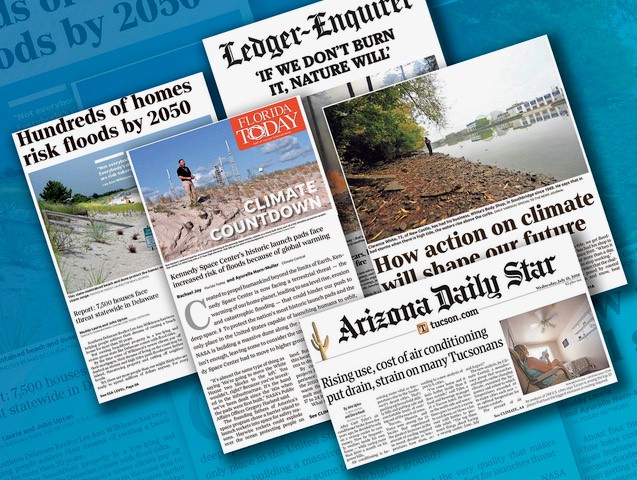 newspapers with headlines detailing cliamte change